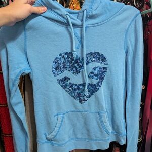 Hollister Blue Sequin Heart Pullover Hoodie (Size XS)